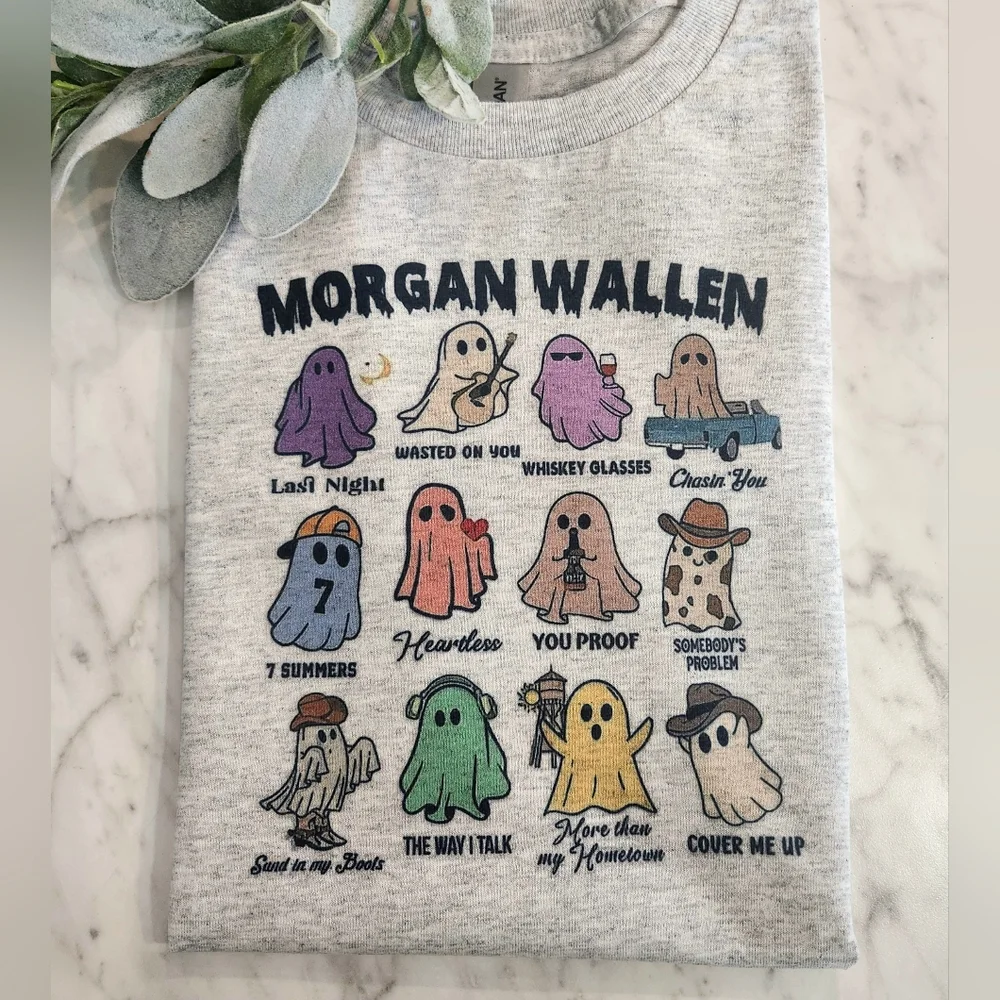 Morgan Wallen Halloween shirt short sleeve cute country music ghost - Picture 1 of 2